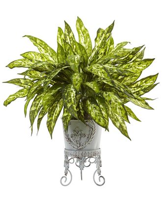 Nearly Natural 2Ft Aglaonema With Metal Planter