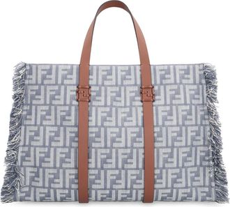 Fendi Tassen, Dames, Blauw, ONE Size, Katoen, Stijlvolle Logo Tote Tas