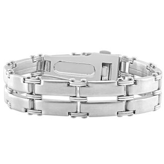 Pompeii3 Mens Single Tone Steel and Double Wide LInk 8.5 15mm Bracelet