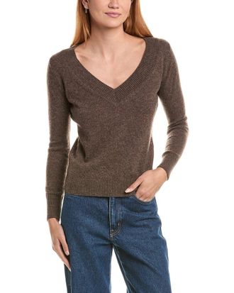 Sofiacashmere Deep Wide Trim V-Neck 100% Cashmere Sweater