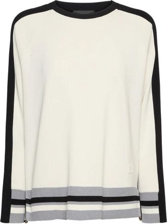 Elena Miro Maglia regular in misto viscosa con bordi rigati contrastanti - Dames - Ronde hals truien - Veelkleurig - XL - Polyester - Truien & Vesten