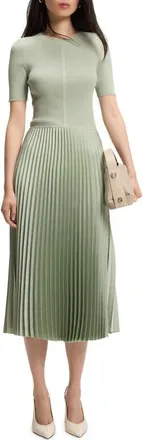 BOSS Fadridi Short Sleeve Pleated Midi Dress in Desert Sage at Nordstrom, Size Xx-Large