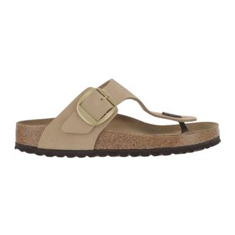 Birkenstock Flip Flops, female, Beige, Size: 6 US Beige Suede Buckle Mules Sandals