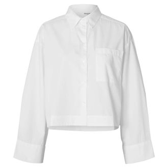 Selected Overhemden, Dames, Wit, L, Katoen, Cropped Boxy Shirt