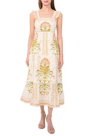 CeCe by Cynthia Steffe Print Pintuck Sleeveless Midi Dress in New Ivory at Nordstrom Rack, Size 14