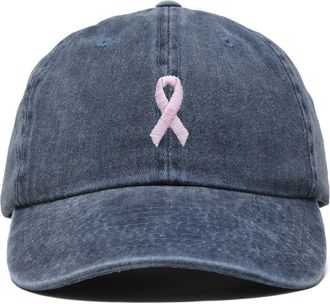 Dalix Pink Ribbon Dad Cap in Washed Navy Blue at Nordstrom