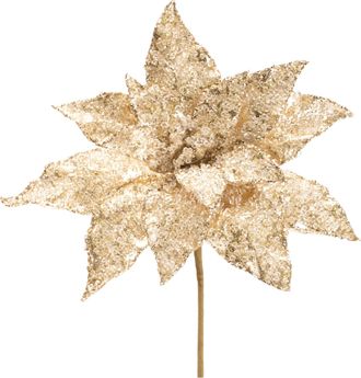 Melrose International Beaded Poinsettia Flower Stem (Set of 6) - Gold
