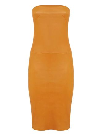 Stouls Monica 25 strapless leren midi-jurk - Oranje