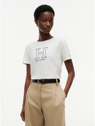 Tommy Hilfiger Womens Floral H-Logo T-Shirt - White - XXL