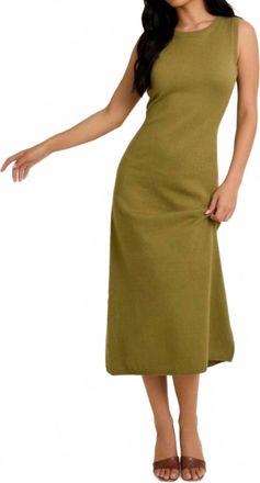 Le Lis Blanc Deux Round Neck Sleeveless Back Tie Detail Midi Dress In Olive