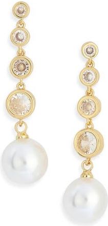 Nordstrom Rack Cubic Zirconia & Faux Pearl Linear Drop Earrings in Clear- White- Gold at Nordstrom Rack