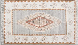 Maisons du monde Alfombra de tejido kilim, gris, amarillo, crudo y rojo, 160x230 cm