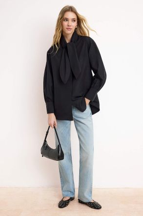Trendyol Modest Dames Zwart Effen Lang Regular fit Modest Overhemden