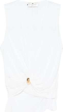 Elisabetta Franchi Jersey Top met Juweel Detail - Dames - Tops zonder mouwen - Wit - XS - Leer - Tops