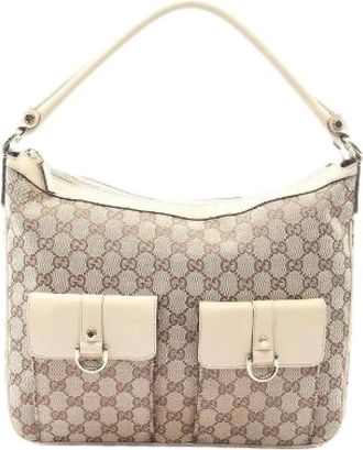 Gucci Pre-owned Shoulder Bags, female, Beige, Size: ONE SIZE Pre-owned Canvas Leather Shoulder Bag