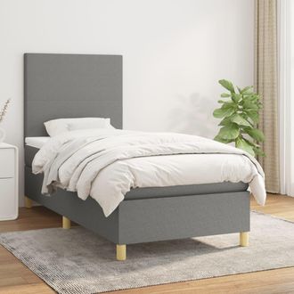 vidaXL Cama Box Spring Con Colch&oacute;n Tela Gris Oscuro 100x200 Cm Vidaxl