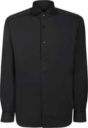 Dell'Oglio Casual Shirts, male, Black, Size: M Black Cotton Shirt Italian Collar