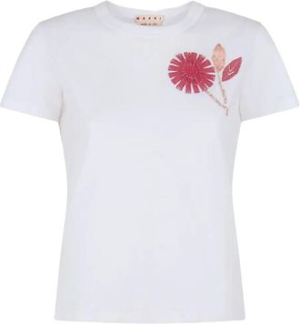 Marni Organic Cotton T-Shirt With Embroidered Camellia Clothing