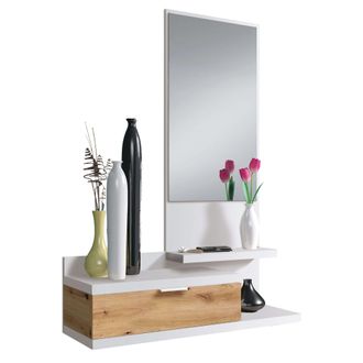 No Brand No Brand - Recibidor Dalhia 1 Espejo 1 Caj&oacute;n Entrada Color Blanco Artik Y Roble Nodi Estilo Moderno Mueble 116x81x29 Cm