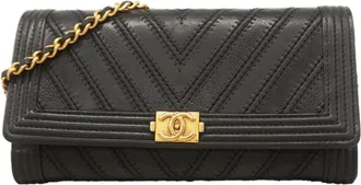 Chanel Black Leather Chain/Shoulder Wallet (Pre-Owned)