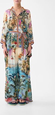 Camilla Button Through Scarf Blouse in Bodrum Botanicals at Nordstrom, Size X-Large