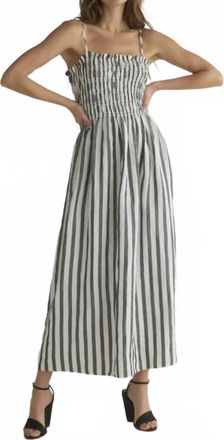 Bella Dahl Smocked Midi Dress In Grey Striped