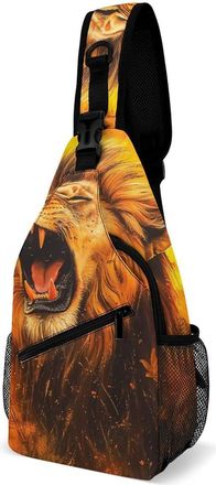 Generic Lion African Animals Elephant Giraffe Mens Crossbody Chest Sling Bag for Travel Hiking Lightweight Shoulder Bags with Small Side