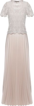 D.exterior Ivory Viscose Midi Dress With Knit Sequin Top And Pleated Satin Skirt