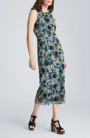 Kenneth Cole Abstract Print Side Ruched Mesh Dress in Lake Blue Multi at Nordstrom, Size X-Small
