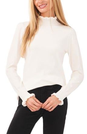 CeCe by Cynthia Steffe Ruffle Mock Neck Sweater in Antique White at Nordstrom Rack, Size Xx-Large