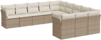 vidaXL Set De Sof&aacute;s De Jard&iacute;n 11pzas Con Cojines Rat&aacute;n Sint&eacute;tico Beige Vidaxl