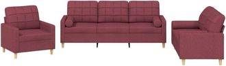 vidaXL Juego De Sof&aacute;s Con Cojines 3 Piezas Tela Rojo Tinto Vidaxl