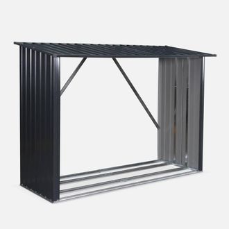 Sweeek 80x215x155cm Firewood Storage Shed In Galvanised Steel in Grey | Size: 80 x 215 x 155 cm