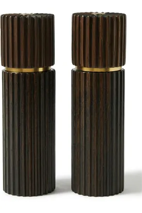 L'OBJET Ionic Smoked Oak and Gold-Tone Salt and Pepper Mills