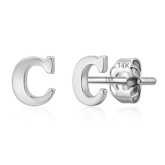 MAX + STONE 14k Yellow or White Gold Small Script Initial Letter Stud Earrings