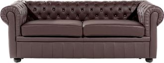 Beliani Sof&aacute; Chesterfield 3 Plazas De Piel Marr&oacute;n Con Respaldo Capiton&eacute; Sala De Estar Vintage Y Glamour Chesterfield