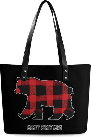Generic Red Black Christmas Bear Tote Bags for Women Cute Shoulder Purses Handbags