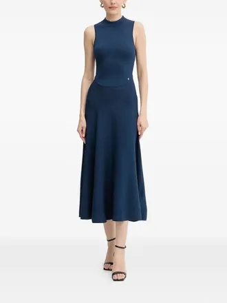 Guess Co mock-neck flared midi dress - women - Viscose/Polyester - M - Blue