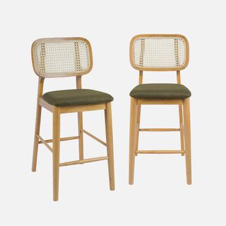 Sweeek Taburete De Bar De Madera De Hevea Con Rejilla Y Tela, Set De 2