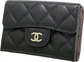 Chanel Black Grained Calfskin Wallet (Tri-Fold) (Pre-Owned)