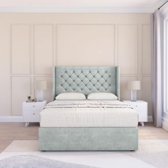 Sloomy Dior Naples Wingback Bed Set, No Drawers & 54 Floor Standing Headboard in Silver | Size: Small Single