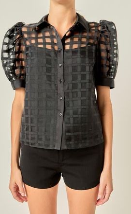 English Factory Puff Sleeve Organza Top in Black at Nordstrom, Size X-Small