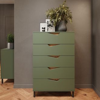 Vicco Aparador Marelle, Verde/artesano, 76 X 120 Cm Con 5 Cajones, Vicco