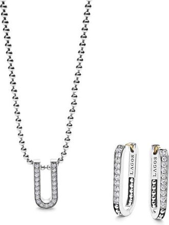 Lagos Caviar Spark Diamond Pendant Necklace & Earrings Set in Silver at Nordstrom