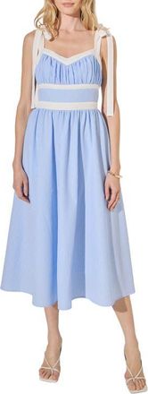English Factory Stripe Tie Shoulder Seersucker Midi Dress in Powder Blue at Nordstrom, Size X-Small