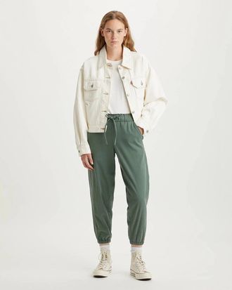 Levi's Off Duty Jogger Pants Women Green Drawstring Waist Tapered Leg PALL537