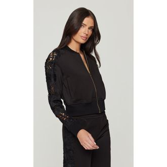 Generation Love Melanie Lace Combo Bomber in Black at Nordstrom, Size Medium