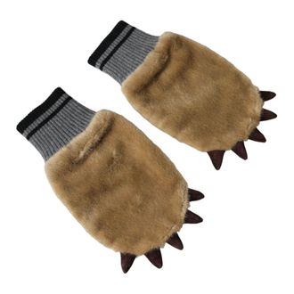 Dolce & Gabbana Accessoires, Dames, Beige, ONE Size, Beige Gebreide Bont Pols Handschoenen