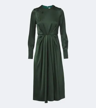 Erdem Floral-appliqu&eacute; satin seersucker midi dress