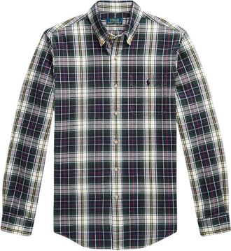 Polo Ralph Lauren Overhemden, Heren, Groen, S, Katoen, Plaid Brushed Oxford Shirt